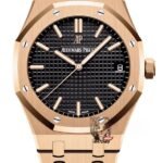 (FULL 18K GOLD HIGH-END) Audemars Piguet Royal Oak series 15500OR.OO.1220OR.01, black dial and rose gold case featuring a pure 18K rose gold watch case, 41mm size.