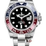 Rolex GMT-Master II series m126710blro-0002, Pepsi bezel features a five-link Jubilee bracelet a red and blue ceramic bezel a black dial and a red GMT hand, 40mm size.