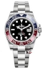 Rolex GMT-Master II series m126710blro-0002, Pepsi bezel features a five-link Jubilee bracelet a red and blue ceramic bezel a black dial and a red GMT hand, 40mm size.