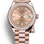 Rolex Datejust Series m279135rbr-0025, Rose Gold Case Grey Dial with Diamond Bezel, 28mm size.